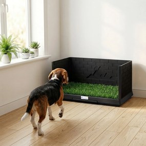 Sanita para Cães com Relva Artificial 75x51x36,5 cm com Paredes Altas Bandeja Deslizante e Fácil de Limpar Preto