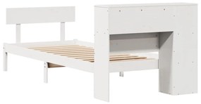 Cama com estante sem colchão 75x190 cm pinho maciço branco