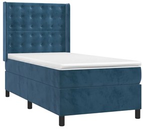 Cama box spring c/ colchão/LED 100x200 cm veludo azul-escuro