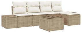 Conjunto de sofá de jardim com 6 peças e almofadas Marrom Polyrattan