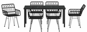 Conjunto de Jantar de Jardim com 7 Peças em Rattan Preto