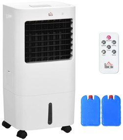 HOMCOM Climatizador de Ar Portátil Silencioso Climatizador Móvel 65W Humidificador Ventoinha com Ecrã LED Controlo Remoto Temporizador Oscilação 3 Velocidades 3 Modos 32x37x74 cm Branco
