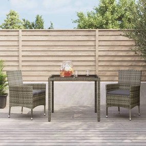 vidaXL 3 pcs conjunto de jantar p/ jardim c/ almofadões vime PE cinza