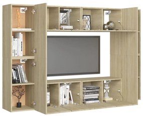 8pcs conjunto móveis de TV derivados de madeira carvalho sonoma