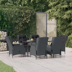 vidaXL 7 pcs conjunto de jantar p/ jardim vime PE cinzento-escuro