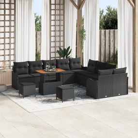 Conjunto de Sofá de Jardim vidaXL de 13 Peças com Almofadas Preto Vime