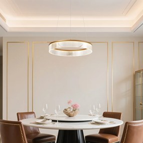 Candeeiro suspenso moderno latão 59cm incl. LED regulável em 3 níveis - Anello Chandelier