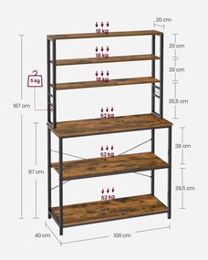 Armário de cozinha de design industrial 40 x 100 x 167 cm Castanho vintage-preto
