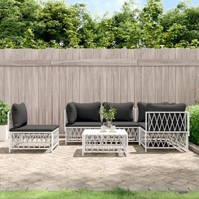 vidaXL 6 pcs conjunto lounge de jardim com almofadões aço branco
