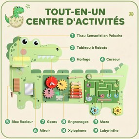 Brinquedo «Busy Board», Quadro de Atividades de Parede com Dinossauros, Quadro Educativo de Motricidade para Bebés, para Rapazes e Raparigas dos 2 aos