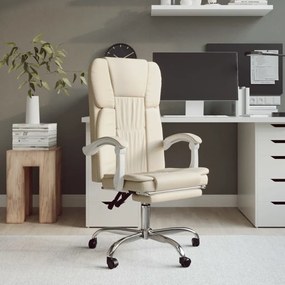 vidaXL Cadeira de escritório reclinável couro artificial cor creme