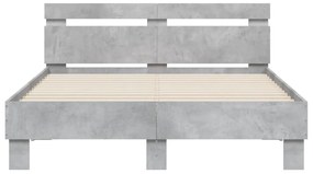 Estrutura cama cabeceira e luzes LED 135x190cm cinzento cimento