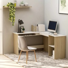 vidaXL Secretária canto 120x140x75cm contraplacado cor branco/carvalho