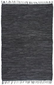 vidaXL Tapete chindi tecido à mão couro 160x230 cm cinzento