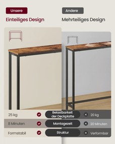 Mesa consola com tampo de uma só peça, 20 x 80 x 81,2 cm, castanho vintage
