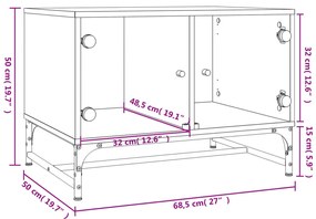 Mesa de centro c/ portas de vidro 68,5x50x50 cm cinza cimento