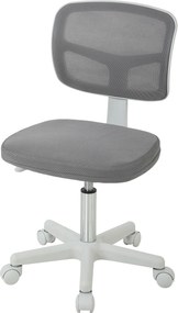 Cadeira de escritório ergonómica sem braços, cadeira giratória de escritório, encosto curvo em malha e Rodas, cinzenta