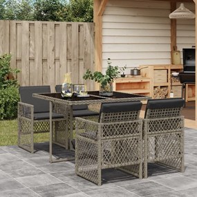 vidaXL 5 pcs conjunto de jantar p/ jardim c/ almofadões vime PE cinza