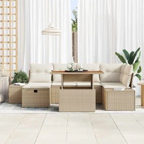 Conjunto de Jantar de Jardim de 7 Peças com Almofadas em Rattan Sintét
