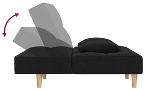 Sofá-cama 2 lugares com duas almofadas tecido preto