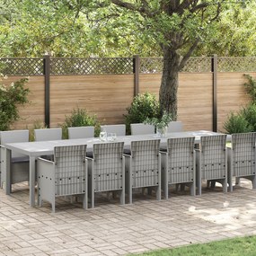 Conjunto de Jantar de Jardim vidaXL de 13 Peças com Almofadas Rattan Cinza Claro