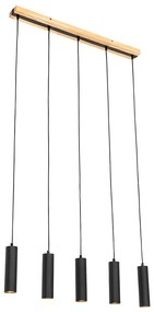 Candeeiro de suspensão moderno preto com madeira 5-luzes - Jeana