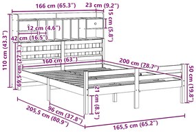 Cama com estante sem colchão 160x200 cm pinho maciço