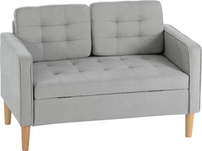 Sofá de 2 Lugares com Espaço de Armazenamento Pés de Madeira Encosto Capitonê 117x62x78 cm Cinzento Claro