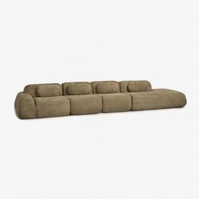 Sofá Modular De Canto Em Chenille De 4 Peças Com Chaise Longue Direita Embalado A Vácuo Mérida Chenille Grossa Verde Sálvia - Sklum