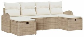 Conjunto de Sofá de Jardim de 6 Peças com Almofadas Bege Rattan