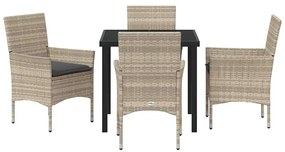 Conjunto de Jantar de Jardim 5 Peças com Almofadas Cinza Claro em Ratt