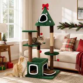 Árvore de Natal para Gatos, 77 x 62 x 137 cm, Sistema Anti-Tombamento, Verde