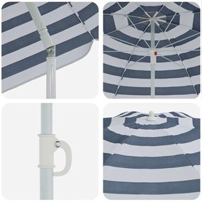 Parasol de Praia vidaXL com Poste de Alumínio Azul e Branco 300 cm