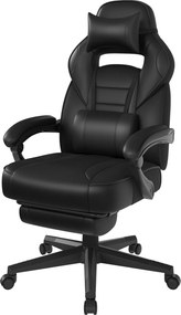 Cadeira de escritório ergonómica, cadeira para jogos com apoio para a cabeça e almofada lombar, regulável em altura Preto
