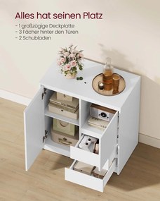 Armário de arrumação com 3 compartimentos e 2 gavetas 40 x 70 x 74,5 cm branco