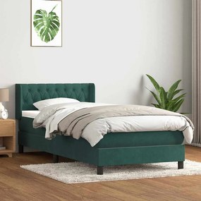 vidaXL Cama com molas/colchão 100x220 cm veludo verde-escuro