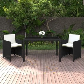 vidaXL 3 pcs conjunto de jantar p/ jardim c/ almofadões vime PE preto