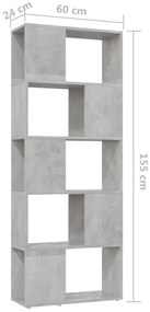 Estante/divisória 60x24x155 cm cinzento cimento