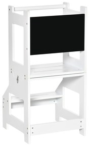 HOMCOM Torre de Aprendizagem para Crianças 3-6 Anos de Madeira Torre de Aprendizagem Infantil Convertível em Secretária com Ardósia e Barra de Segurança para Casa de Banho Cozinha 42x44x86cm Branco