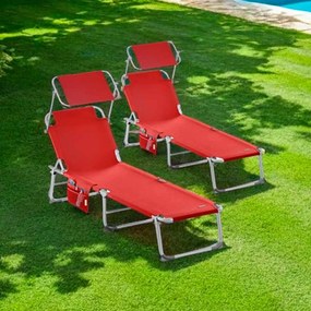 Conjunto de 2 espreguiçadeiras Jardim Ibiza 190x59x29cm com cobertura solar em alumínio vermelho-rubi