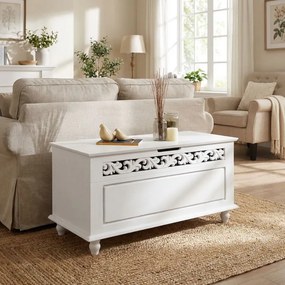 Baú arrumação de madeira Jersey 80x40x48cm Branco