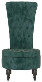Cadeirão c/ encosto alto veludo verde-escuro design de botões