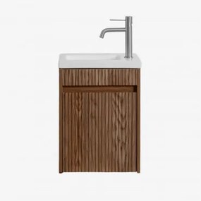 Conjunto De Móvel De Casa De Banho Em Madeira Com Lavatório Integrado Narek Madeira Escura & Sem Espelho & Cinzento Escovado - Sklum