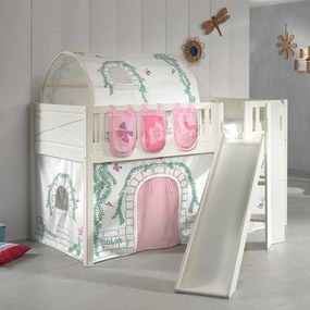 Conjunto cama Infantil SCOTT + escorrega + cortina de brincar BIRDY + Túnel + 3 bolsos de arrumação Branca