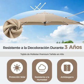 Guarda-sol jardim redondo de alumínio 339 cm com rotação de 360° e inclinação ajustável Resistente ao vento para jardim Piscina Terraço Bege