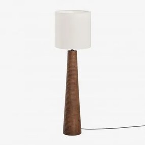Luminária De Chão Em Madeira De Manga Malva ↑70 Cm & Branco Ø30 Cm - ↑30 Cm Arlina - Sklum