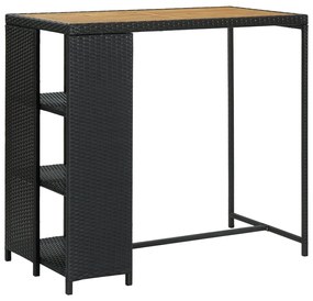 Mesa de bar com prateleiras 120x60x110 cm vime PE preto