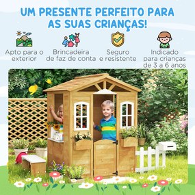 Casa de Madeira para Crianças com Caixa de Correios Banco e Floreira 205x119x140 cm Madeira e Branco