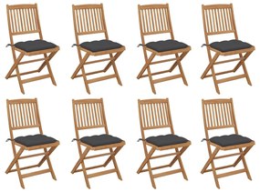 Cadeiras de exterior dobráveis c/ almofadões 8pcs acácia maciça