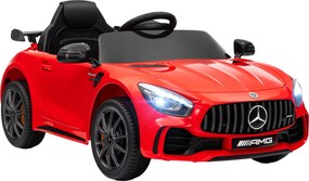 AIYAPLAY Carrinho Elétrica Infantil Carro Mercedes-Benz AMG GTR com Bateria 12V Faróis Buzina e Música 3-5 km/h 108x67x46 cm Vermelho | Aosom Portugal